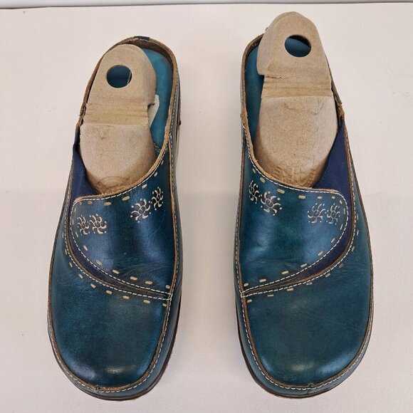 Spring Step L'Artiste Teal Chino Clogs Leather Mules Size 41 - Picture 3 of 14
